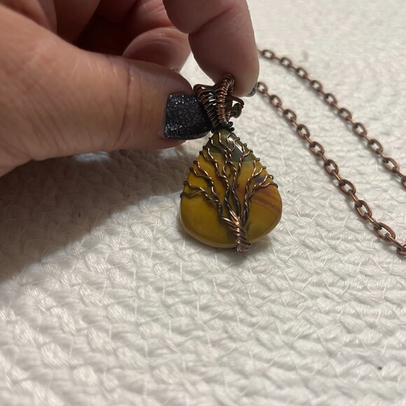 Rustic MOOKAITE Handmade COPPER WIRE-WRAPPED TREE Pendant/Chain #54D - Picture 2 of 3